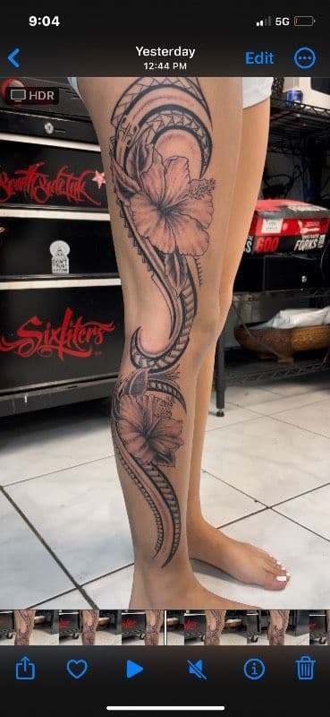 Tribal Floral Leg Tattoo Design
