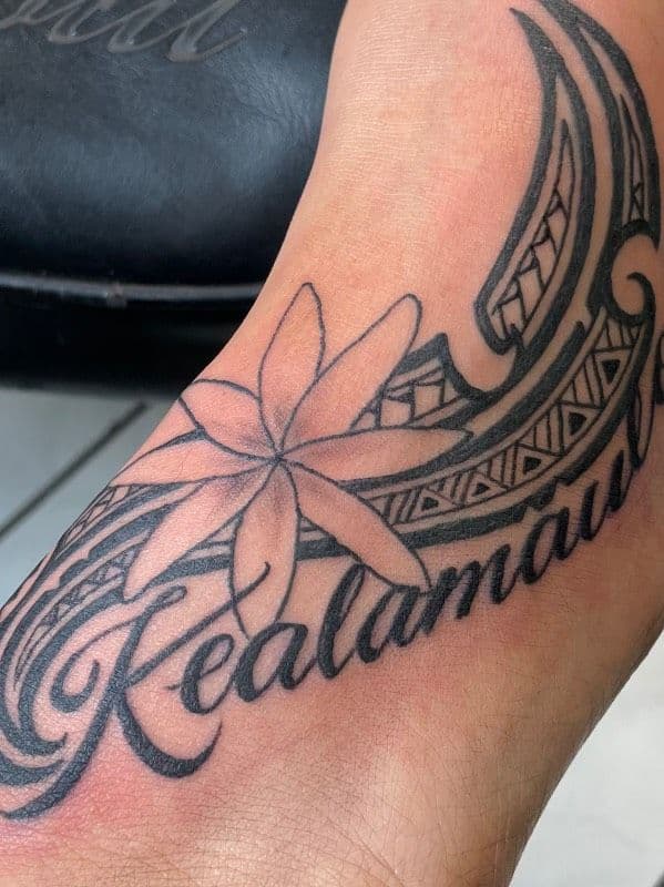 Tribal Floral Leg Tattoo Design